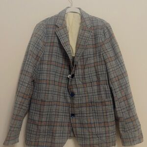 Men’s Gray & Orange Plaid Blazer – Size Small, New